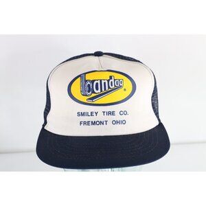 Deadstock Vintage 80s Bandag Smiley Tire Co Femont Ohio Trucker Hat Snapback USA